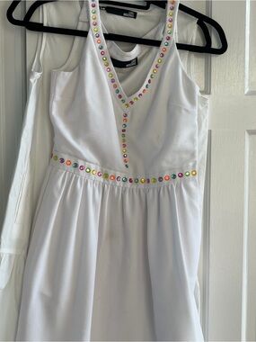 Love Moschino White V-Neck dress with Multicolor Gloss Studs